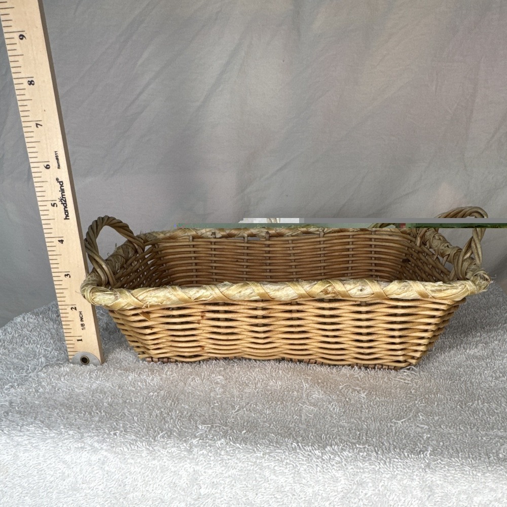Woven Wicker Storage Basket w/ Handles, Rectangular